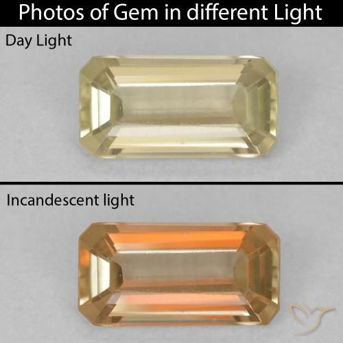 0.87ct Natural Light Yellow Color-Change Diaspore, Emerald Cut, VVS