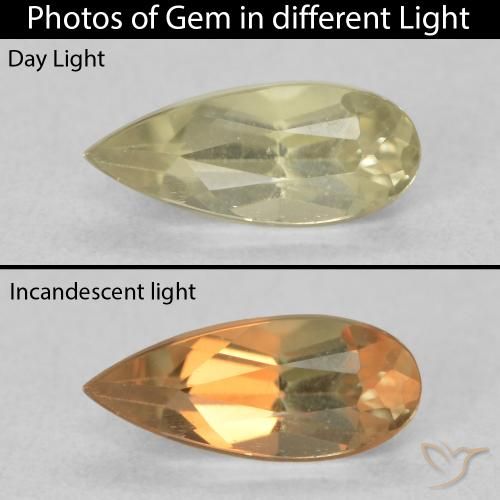 0.66ct Natural Mellow Yellow Color-Change Diaspore, Pear Shape, VVS