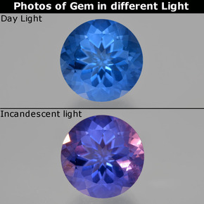 Intense Navy Blue Флюорит, Меняющий Цвет Камень - 15.3ct Круглая Фасетная Огранка (ID: 413685)