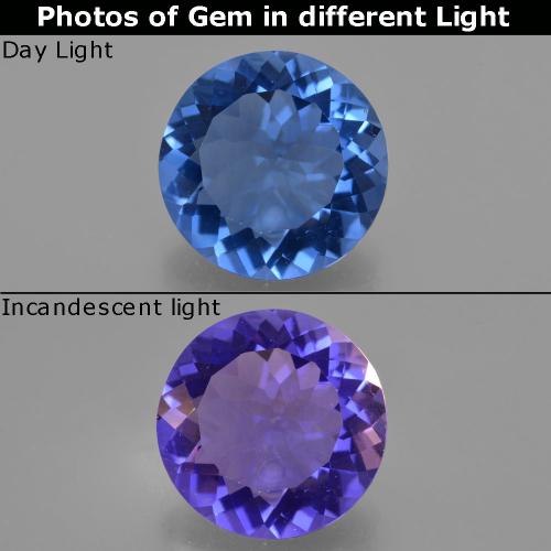 Темно-синий Флюорит, Меняющий Цвет Камень - 11.4ct Круглая Фасетная Огранка (ID: 413700)