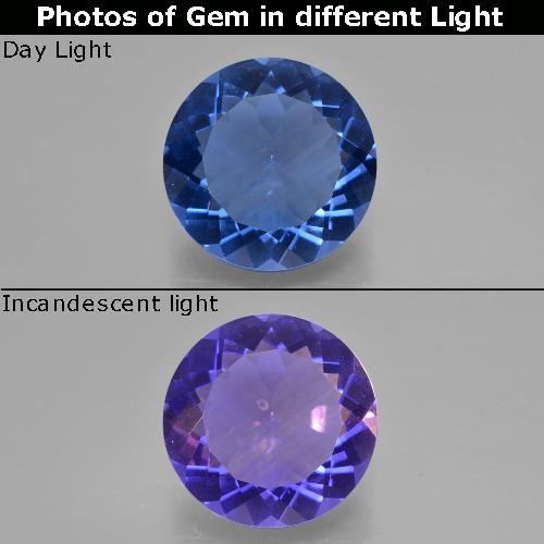 Fluorita con Cambio de Color Azul Faceta Redonda de 14,1mm de Brasil, peso de 9.9 ct, piedra preciosa natural No tratado en claridad VS, Fluorita con Cambio de Color de 1 pieza - Color: Azul oscuro, dureza Mohs de 4 - 4, Photo A