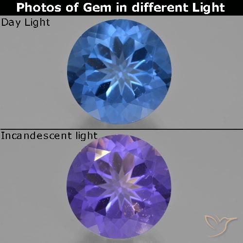 14.16 ct Blue Color-Change Fluorite Gemstone, Color-Change Fluorite Gem in Round Facet Shape for Sale.