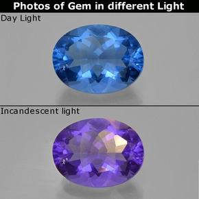 22.67 ct Blue Color-Change Fluorite Gemstone, Color-Change Fluorite Gem in Oval Facet Shape for Sale.