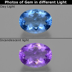 20.96 ct Blue Color-Change Fluorite Gemstone, Color-Change Fluorite Gem in Oval Facet Shape for Sale.