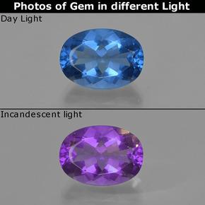 14.68 ct Blue Color-Change Fluorite Gemstone, Color-Change Fluorite Gem in Oval Facet Shape for Sale.