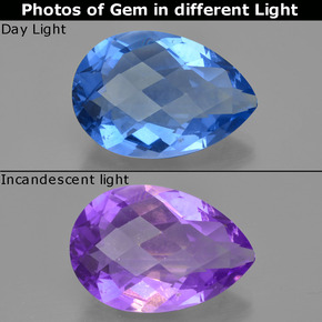32.62 ct Blue Color-Change Fluorite Gemstone, Color-Change Fluorite Gem in Pear Checkerboard Shape for Sale.