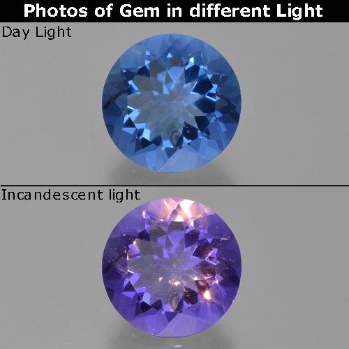 Fluorita con Cambio de Color Azul oscuro Circular de 12.6 ct de Brasil, dimensión 14,8mm, piedra preciosa natural No tratado, claridad VS, Fluorita con Cambio de Color Faceta Redonda de 1 pieza, dureza de Mohs de 4 - 4 , Photo A