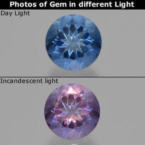 11.21 ct Blue Color-Change Fluorite Gemstone, Color-Change Fluorite Gem in Round Facet Shape for Sale.