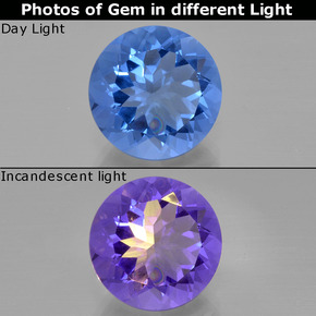 13.10 ct Blue Color-Change Fluorite Gemstone, Color-Change Fluorite Gem in Round Facet Shape for Sale.