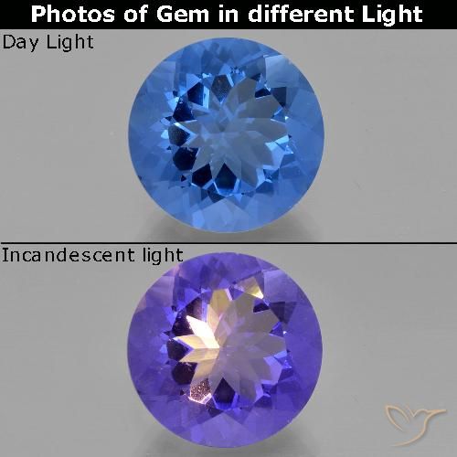 Fluorita con Cambio de Color Azul Faceta Redonda de 15mm de Brasil, peso de 13.93ct, piedra preciosa No tratado de forma natural en claridad VS, Fluorita con Cambio de Color de 1 pieza: el color es Azul oscuro, dureza Mohs de 4 - 4, Photo A