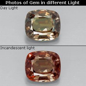 1.81 ct Multicolor Color-Change Garnet Gemstone, Color-Change Garnet Gem in Cushion-Cut Shape for Sale.