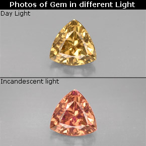 0.71 ct Multicolor Color-Change Garnet Gemstone, Color-Change Garnet Gem in Trillion Facet Shape for Sale.