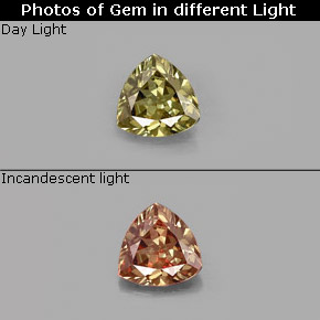 0.60 ct Multicolor Color-Change Garnet Gemstone, Color-Change Garnet Gem in Trillion Facet Shape for Sale.