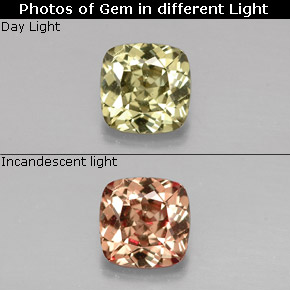 0.71 ct Multicolor Color-Change Garnet Gemstone, Color-Change Garnet Gem in Cushion-Cut Shape for Sale.