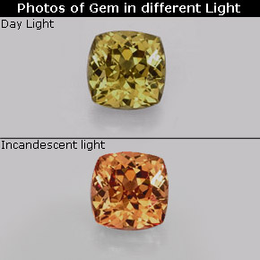 0.83 ct Multicolor Color-Change Garnet Gemstone, Color-Change Garnet Gem in Cushion-Cut Shape for Sale.