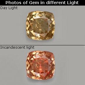 0.58 ct Multicolor Color-Change Garnet Gemstone, Color-Change Garnet Gem in Cushion-Cut Shape for Sale.