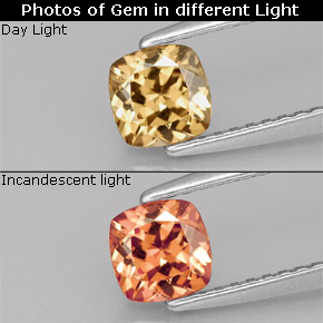 0.67 ct Multicolor Color-Change Garnet Gemstone, Color-Change Garnet Gem in Cushion-Cut Shape for Sale.