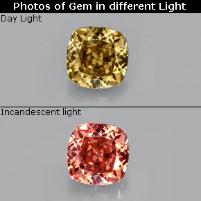 0.70 ct Multicolor Color-Change Garnet Gemstone, Color-Change Garnet Gem in Cushion-Cut Shape for Sale.