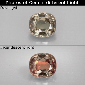 1.30 ct Multicolor Color-Change Garnet Gemstone, Color-Change Garnet Gem in Cushion-Cut Shape for Sale.