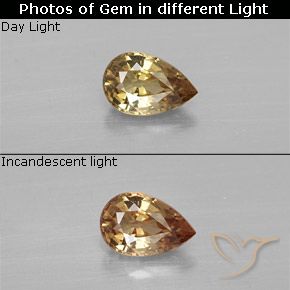 6 x 4.1mm Pear Facet Golden Color-change Garnet from Tanzania, Weight of 0.56ct, Natural untreated gemstone in VVS-VS Clarity, 1pc Color-change Garnet - the Color is Golden-brown, Mohs Hardness of 6.5 - 7.5 suitable for daily wear jewelry, Photo A