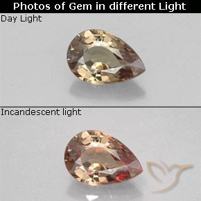 0.55ct Pear Facet Brown Color-change Garnet from Tanzania, Dimension 6 x 4.1mm, VVS Clarity, Natural untreated gemstone, 1pc Color-change Garnet in Light Brown Color, Mohs Hardness of 6.5 - 7.5 suitable for daily wear jewelry, Photo A