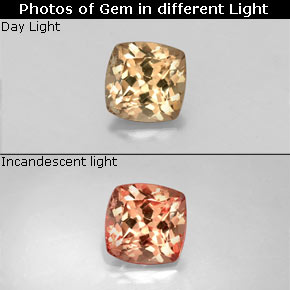 0.53 ct Multicolor Color-Change Garnet Gemstone, Color-Change Garnet Gem in Cushion-Cut Shape for Sale.