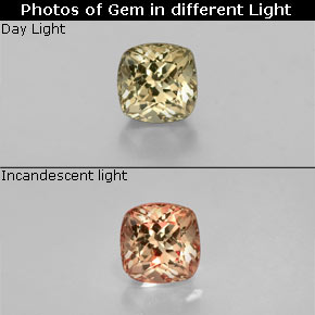 0.47 ct Multicolor Color-Change Garnet Gemstone, Color-Change Garnet Gem in Cushion-Cut Shape for Sale.