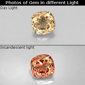 0.57 ct Multicolor Color-Change Garnet Gemstone, Color-Change Garnet Gem in Cushion-Cut Shape for Sale.