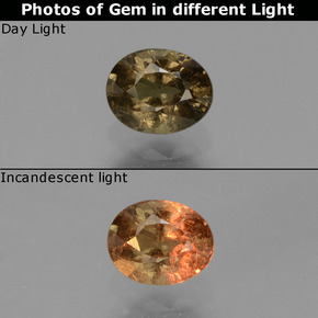0.68 ct Yellow Color-Change Garnet Gemstone, Color-Change Garnet Gem in Oval Facet Shape for Sale.