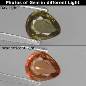 0.55 ct Multicolor Color-Change Garnet Gemstone, Color-Change Garnet Gem in Pear Facet Shape for Sale.