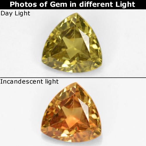 Золотисто-желтый Гранат, Меняющий Цвет Камень - 0.7ct Огранка Триллион Фасетная (ID: 555786)