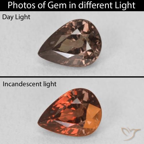 1.23 ct Brown Color-Change Garnet Gemstone, Color-Change Garnet Gem in Pear Facet Shape for Sale.
