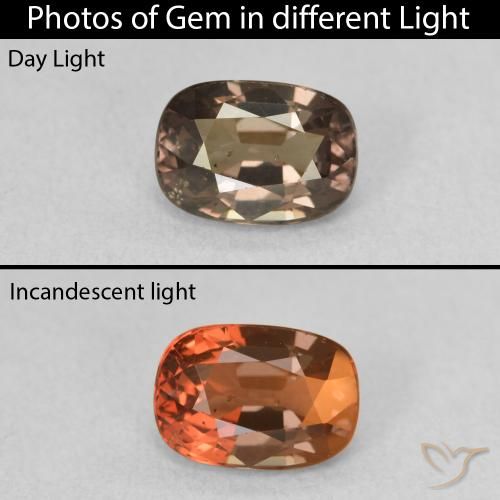 1.52ct Natural Medium Light Brown Color-Change Garnet, Cushion, VS