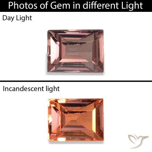 0.15 ct Brown Color-Change Sapphire Gemstone, Color-Change Sapphire Gem in Baguette Facet Shape for Sale.