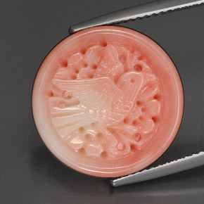 13.47 ct Pink Coral Gemstone, Coral Gem in Carved Bird Shape for Sale.