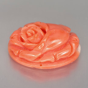 5.90 ct Pink Coral Gemstone, Coral Gem in Carved Rose Shape for Sale.