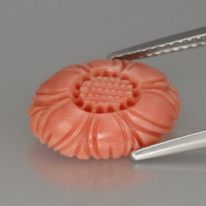 3.24 ct Pink Coral Gemstone, Coral Gem in Carved Flower Shape for Sale.