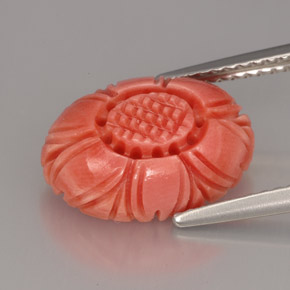 3.97 ct Pink Coral Gemstone, Coral Gem in Carved Flower Shape for Sale.