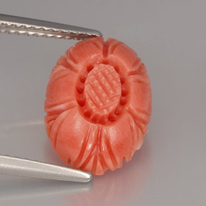 3.32 ct Pink Coral Gemstone, Coral Gem in Carved Flower Shape for Sale.