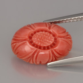 3.58 ct Pink Coral Gemstone, Coral Gem in Carved Flower Shape for Sale.
