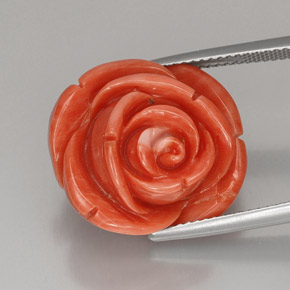 22.75 ct Pink Coral Gemstone, Coral Gem in Carved Rose Shape for Sale.
