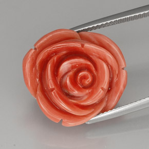 21.52 ct Pink Coral Gemstone, Coral Gem in Carved Rose Shape for Sale.