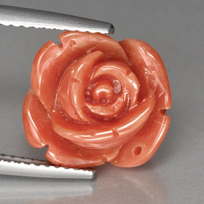 6.05 ct Pink Coral Gemstone, Coral Gem in Carved Rose Shape for Sale.