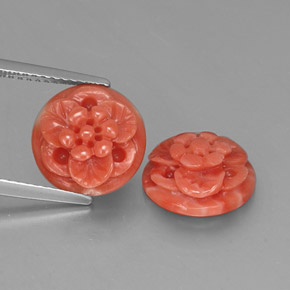 5.74 ct Pink Coral Gemstone, Coral Gem in Carved Flower Shape for Sale.