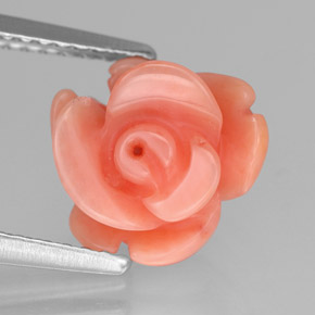 2.94 ct Pink Coral Gemstone, Coral Gem in Carved Rose with Hole Shape for Sale.