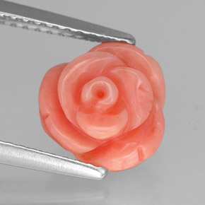 2.84 ct Pink Coral Gemstone, Coral Gem in Carved Rose with Hole Shape for Sale.