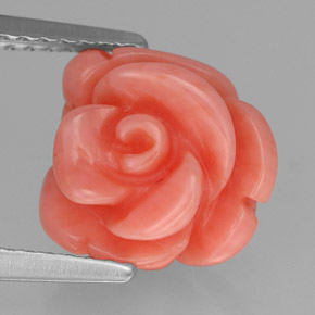 4.44 ct Pink Coral Gemstone, Coral Gem in Carved Rose with Hole Shape for Sale.