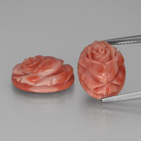 15.20 ct Pink Coral Gemstone, Coral Gem in Carved Rose Shape for Sale.