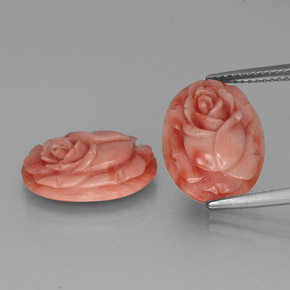 9.92 ct Pink Coral Gemstone, Coral Gem in Carved Rose Shape for Sale.