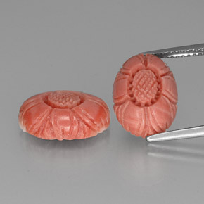 9.33 ctw Pink Coral Gemstones, Coral Gems in Carved Flower Shape for Sale.